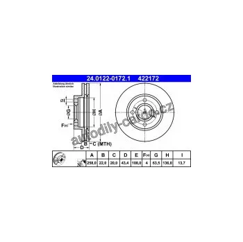 Brzdový kotouč Brzdový kotouč ATE 24.0122-0172 (AT 422172) FORD, MAZDA