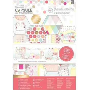 Set školních potřeb Docrafts Sada papírů, krabiček, pregamenů - Geometric Neon 48 ks