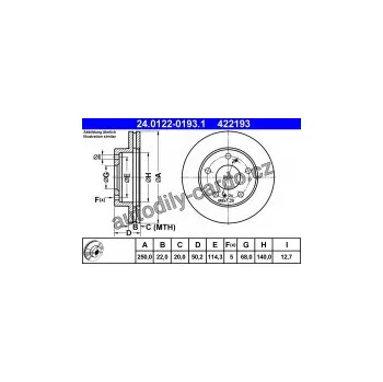 Brzdový kotouč Brzdový kotouč ATE 24.0122-0193 (AT 422193) - NISSAN