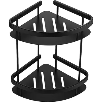 Drátěná police CERANO - Nástěnná koupelnová polička Alto - černá matná - 30,5x18x34 cm