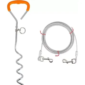 Vodítko pro psa TopTechnology Kovový venkovní vodítko pro domácí zvířata s upevňovacím hřebíkem, Upgrade + Lano