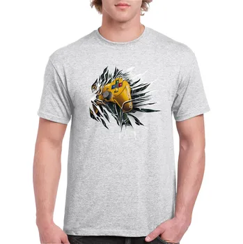 panske-levne-bavlnene-tricko-potisk-herni-ovladac-Gamer Barva: Ash melange - popelová směs, velikost: 4XL