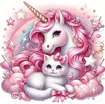 Diamantové malování Diamantové malování/Homfun - Jednorožec a kočička + třpytivé kamínky