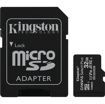 Ukládání dat Paměťová karta Kingston Canvas Select Plus A1 32GB microSDHC, Class 10, 100MB/s, s adaptérem