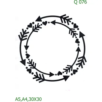 Plastová šablona pro malování - Srdce a věnečky - Šípy a srdce v kruhu (Q076) - A4 , Nelepící folie
