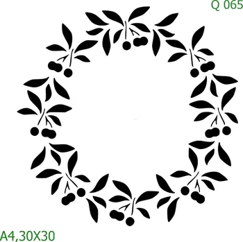 Plastová šablona pro malování - Srdce a věnečky - Věneček z třešní (Q065) - A4 , Nelepící folie