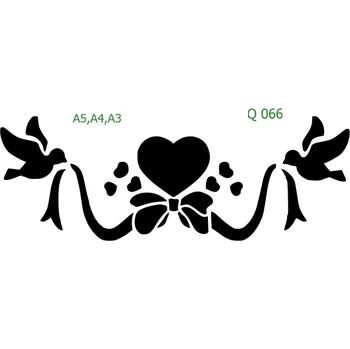 Plastová šablona pro malování - Srdce a věnečky - Srdce s ptáčky (Q067) - A4 , Lepící fólie