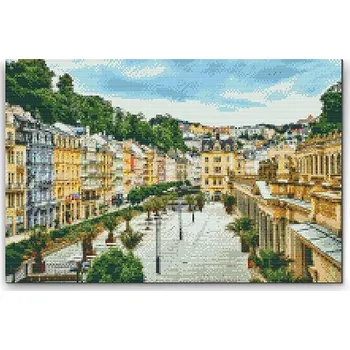 Diamantové malování Painting Queens Diamantové malování Promenáda v Karlových Varech, 60 × 80 cm, bez rámu, hranaté
