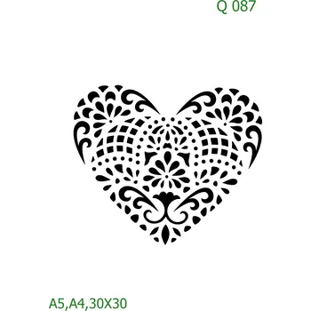 Plastová šablona pro malování - Srdce a věnečky - Srdce à la mandala (Q087) - 30 x 30 cm , Lepící fólie