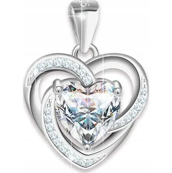 Přívěsek Stříbrný přívěsek velké bílé křišťálové srdce se zirkony STŘÍBRO 925