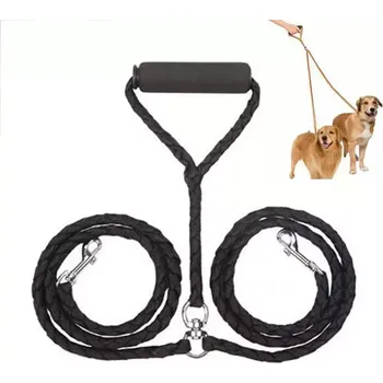 Vodítko pro psa TopTechnology Dvojité vodítko pro psy, proti zamotání, délka: 1.4m (Černé)