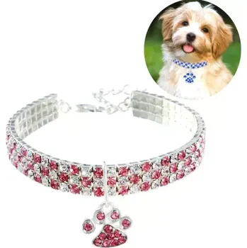 Obojek pro psa TopTechnology Obojek pro psy a kočky s diamanty - elastické šperky, velikost L (růžová bílá)