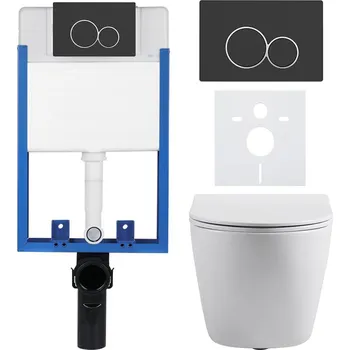 WC sada CERANO - Kompletní podomítkový WC set Lite/Cesso - bílá lesklá - WC tlačítko Duo, černá matná - k zazdění - 49x36 cm