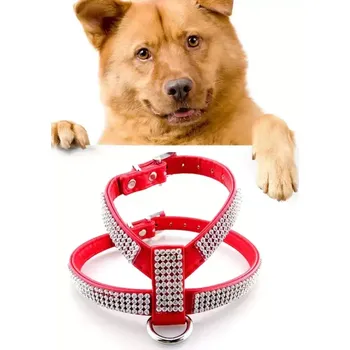 Obojek pro psa TopTechnology Obojek pro psy s krystalovými kameny, měkký, prodyšný - Velikost M (červený)