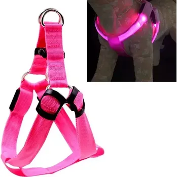 Postroj pro psa TopTechnology Dvojitý LED světelný postroj pro domácí zvířata, nylonový postroj pro kočky a psy, velikost:M (růžová)