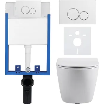 WC sada CERANO - Kompletní podomítkový WC set Lite/Cesso - bílá lesklá - WC tlačítko Duo, bílá - k zazdění - 49x36 cm