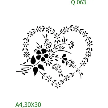 Plastová šablona pro malování - Srdce a věnečky - Srdce z květin (Q063) - A4 , Lepící fólie