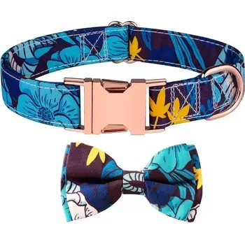Obojek pro psa TopTechnology Obojek pro domácí mazlíčky s odnímatelnou mašlí v barvě růžového zlata, velikost M 2.0x33-50cm (modrý hadí květ)