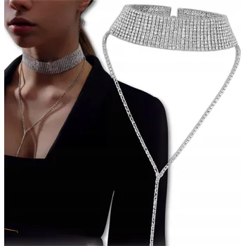 Náhrdelník Dámský stříbrný náhrdelník se zirkony Celebritka Choker Dlouhý Elegantní