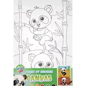 Malování podle čísel plátno Medvídci Panda 20x30 cm. sada 6 barev + štětec
