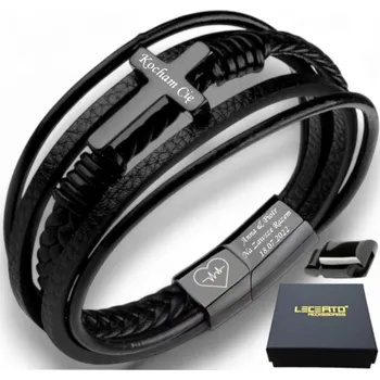 Náramek LECERTO KOŽENÝ PÁNSKÝ NÁRAMEK S NASTAVITELNOU DÉLKOU 19-20,5 PREMIUM GRAVÍROVÁNÍ DÁREK