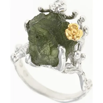 Prsten My Moldavite Stříbrný prsten s přírodním vltavínem 11431-15290 52 mm