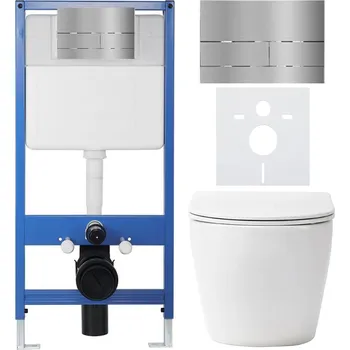 WC sada CERANO - Kompletní podomítkový WC set Lite/Verde - bílá matná - WC tlačítko Line, nerez - předstěnová instalace - 49x36 cm