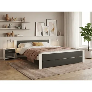 Nábytek Postel IKAROS DOUBLE 180 x 200 cm, antracit/bílá Rošt: S laťkovým roštem, Matrace: Matrace Deluxe 10 cm