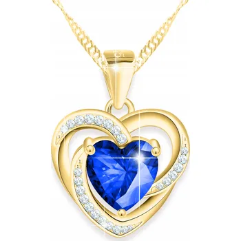 Náhrdelník Zlatý Náhrdelník 925 Modrý Křišťál POZLACENÝ 585 Srdíčko s křišťálem