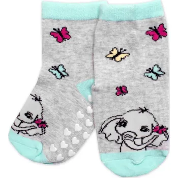 Dětské ponožky s ABS Slůně - šedé, vel. 27/30 (velikost: 27/30, barva: šedá/tyrkys)