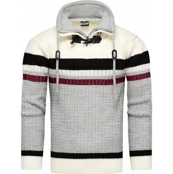 Pánský svetr Pánský robustní svetr se stojáčkem na zip, norský vzor, vlna, velikost XL