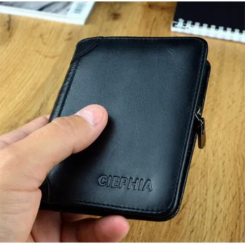 Peněženka Pánská kožená peněženka na zip z pravé kůže černá