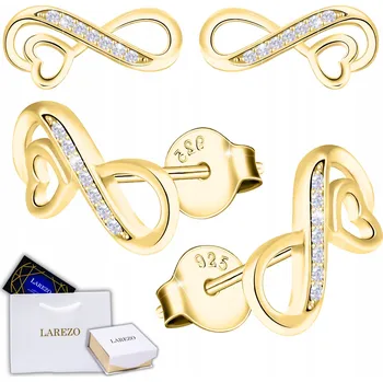 Náušnice Zlaté Náušnice Nekonečno STŘÍBRO Srdce s Nekonečnem POZLACENÉ 585