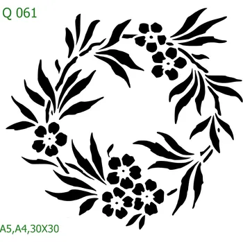 Plastová šablona pro malování - Srdce a věnečky - Věnec s květy (Q061) - A5 , Lepící fólie