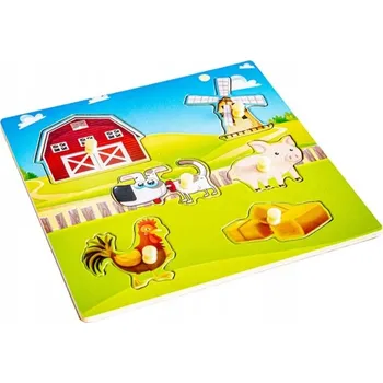 Puzzle Dřevěné zábavné, vkládací puzzle Tulimi - Farma - 6 dílků (Věk: 3 +, rozměr: 22 x 22 cm)