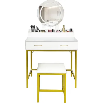 Toaletní stolek Aga toaletní stolek se zrcadlem, bílý, MDF, Š 80 cm, H 40 cm, V 141 cm STK22497