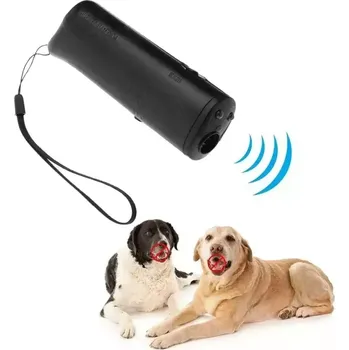 Odpuzovač zvířat TopTechnology Přenosný LED Ultrazvukový Odpuzovač Psů s Baterkou, Barva: Černá jednostranná (barevné balení)