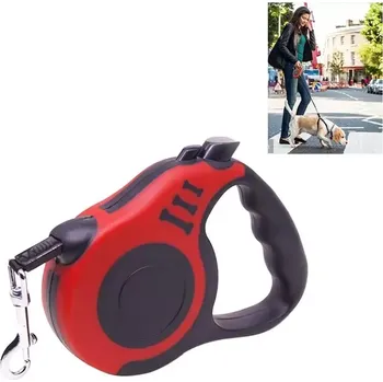 Vodítko pro psa TopTechnology Automatické vodítko pro psa 5m - červené, flexibilní pro malé a střední psy