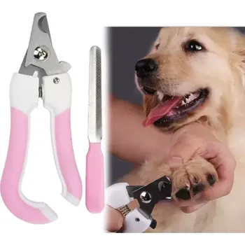 TopTechnology Dvojdílný nůžky na nehty pro domácí mazlíčky z nerezové oceli, velikost S (růžová)