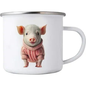 Bílý plechový hrnek 380ml s obrázkem - prasátko ve svetru