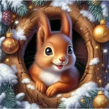 Diamantové malování Diamantové malování/Homfun - Veverka a ozdoby + perleťové kamínky