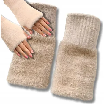 Rukavice DÁMSKÉ ZIMNÍ RUKAVICE BEZ PRSTŮ PALČÁKY S KOŽÍŠKEM TEPLÉ BÉŽOVÉ