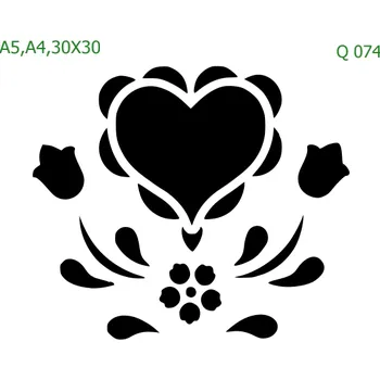 Plastová šablona pro malování - Srdce a věnečky - Srdce jako květ (Q074) - A4 , Lepící fólie