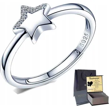 Prsten Stříbrný Nastavitelný Prstýnek Stříbro 925 se Zirkony Gravírování pro Ženy