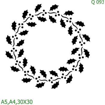 Plastová šablona pro malování - Srdce a věnečky - Vánoční věneček (Q093) - A4 , Nelepící folie