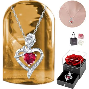 Náhrdelník SREBRNY Naszyjnik Damski Zawieszka Róża Diamant Pro Ženu Dívku Manželku