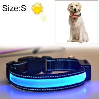 Obojek pro psa TopTechnology Obojek pro psy středních a velkých plemen s LED světlem, solární a USB nabíjení, velikost obvodu krku: S, 35-40cm (modrý)