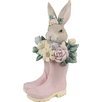 Bytová dekorace Růžová jarní dekorace králíček v holínkách - 13*13*23 cm