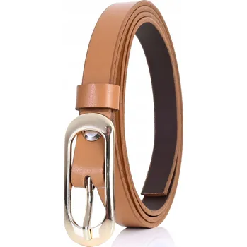 Opasek KOŽENÝ Dámský Pásek 1,5 cm ZLATÁ SPONA Úzký Hnědočervený