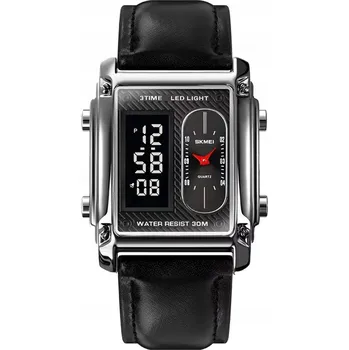 Hodinky Pánské hodinky SKMEI skm.118681g.mn kožený řemínek, elektronické, mnoho funkcí
